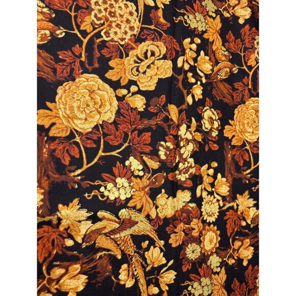 Other - Vintage-Style Floral Bird Cotton Fabric 12" x 42" Rich Black Gold Pattern Design